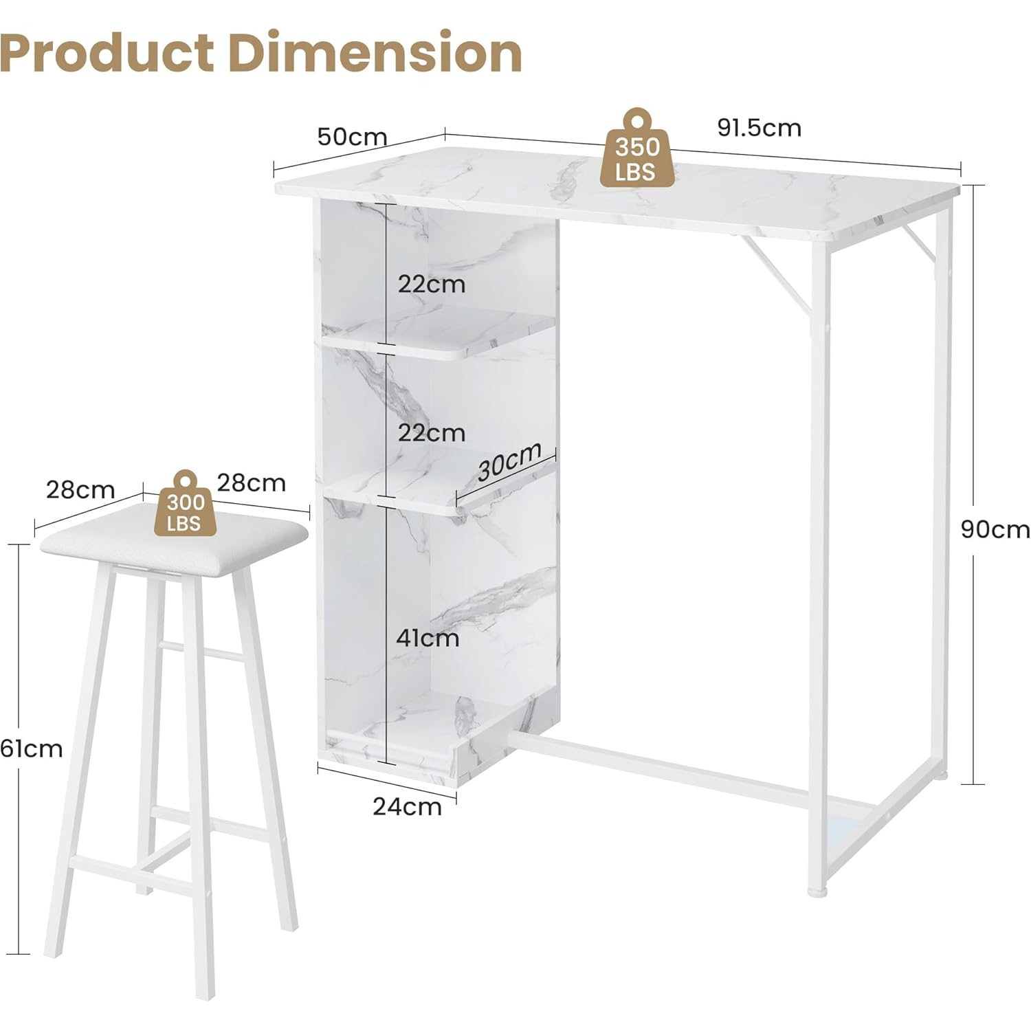 TEMU 3pcs Modern Small Bar Table And Chairs Set With 3-tier Storage Shelves, Space- Table Suitable For Small Apartment, Kitchen, Dining Room,