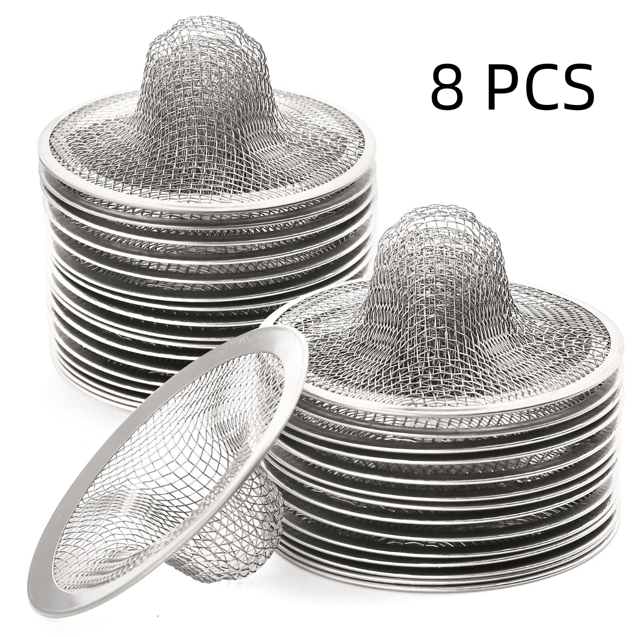 TEMU 8/2 pièces Panier de Vidange d'Évier de Cuisine en Acier Inoxydable, Grand Filtre Rond à pour Évier, Attrape-Aliments, Convient pour Trou de
