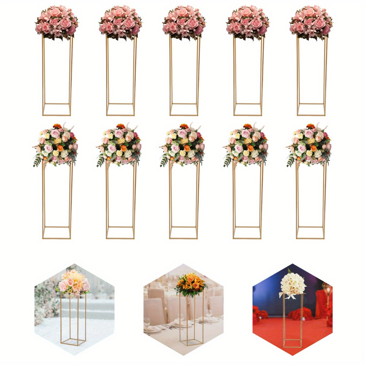 

Gold Wedding Flower Stand, 10pcs 31.5inch/ 80cm Wedding Metal Vase Stand Detachable Flower Stand Geometric Centerpieces Vase For Tabletop Flower Arrangement, Wedding And Reception Decoration