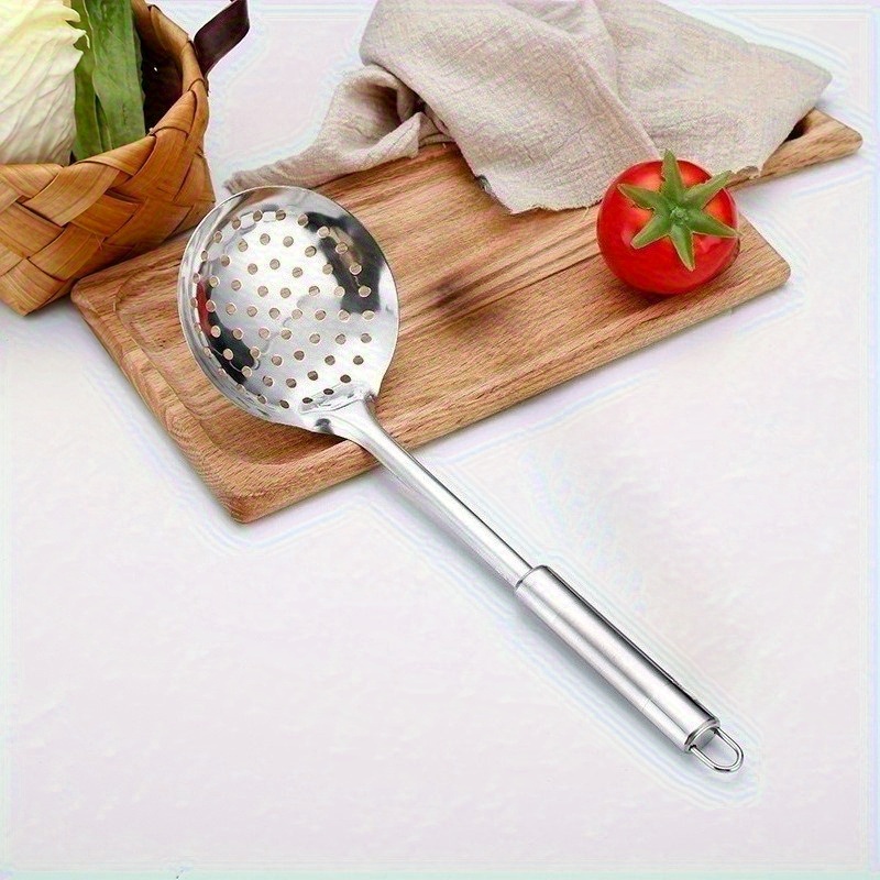 E-shop Robuste Edelstahl-Sieblöffel mit langem Griff und Schlitzenmaske - 410 Grad rostbeständiges Küchenwerkzeug für Suppen, Pasta & Gemüseabtropfen –