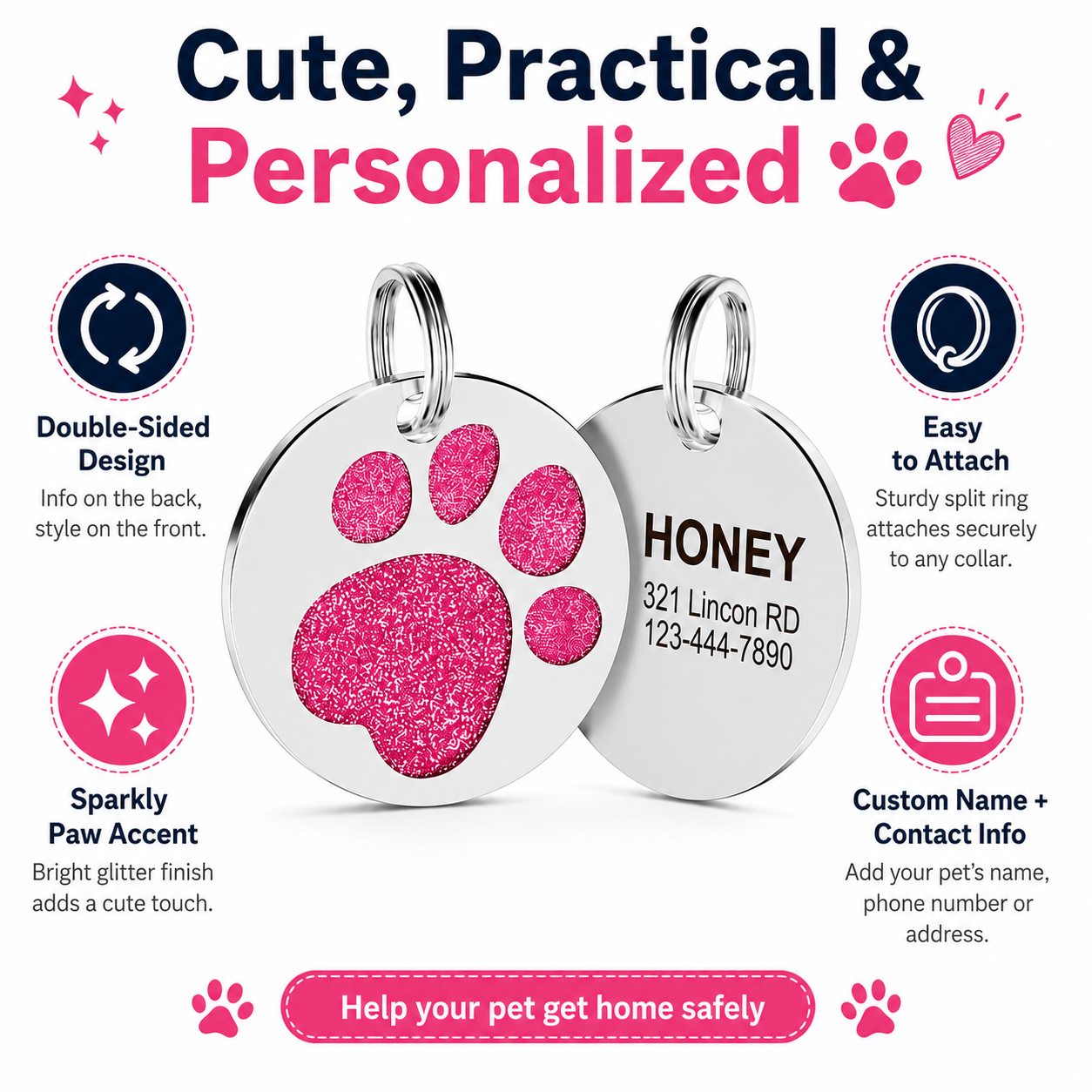 Personalized Double-Sided Pet ID Tag with Custom Name and Phone Number