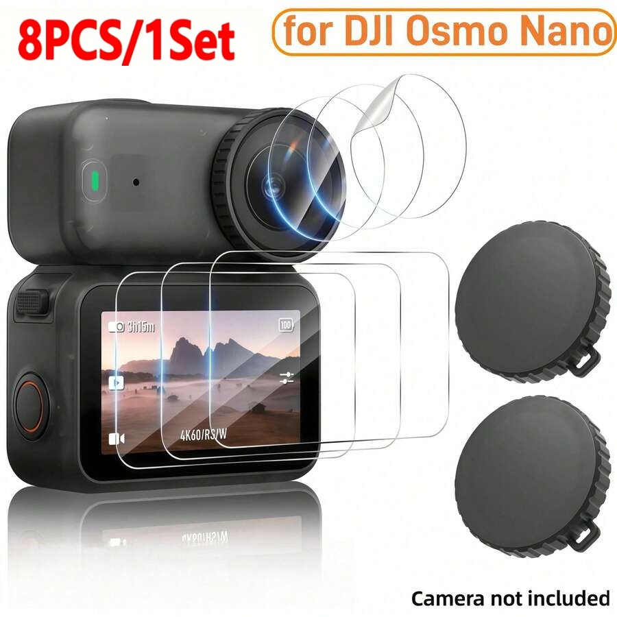 TEMU 8pcs/ Lens Protector Set For Nano, Tempered Glass Screen Protector/lens Soft Film/lens , 9h Hardness Ultra-transparent, Scratch-resistant And