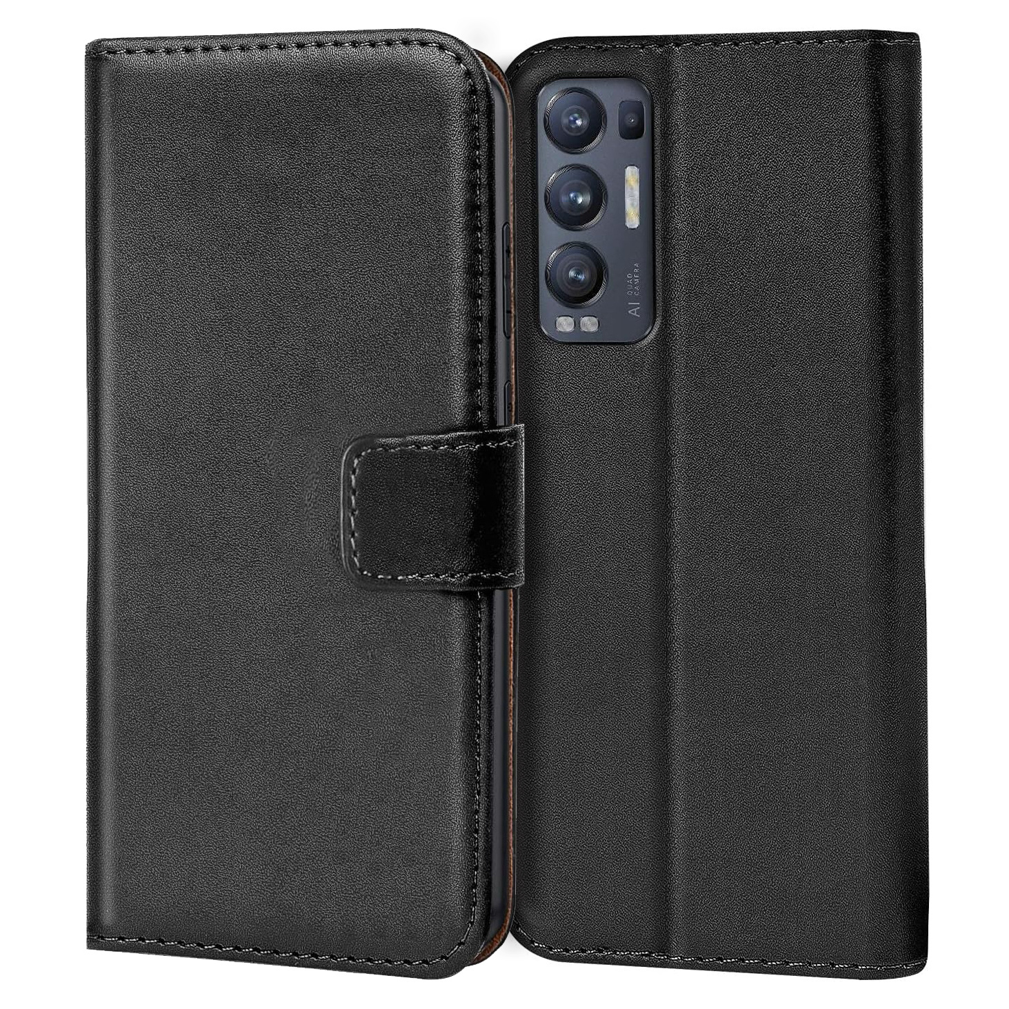 TEMU Phone Case: Mobile Phone Case For Oppo Find X3 Neo, Book Wallet Case, Flip Cover Case, Synthetic Leather, Card Slots, Stand Function, Black