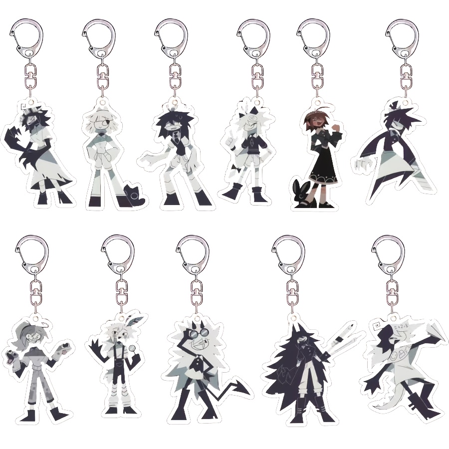 TEMU [2d Flat] [2d Flat] 2d Plane/11pcs Set/new Anime Series Acrylic Keychain Is Here! Irregular Style/black And White Picture Beauty/hanging On