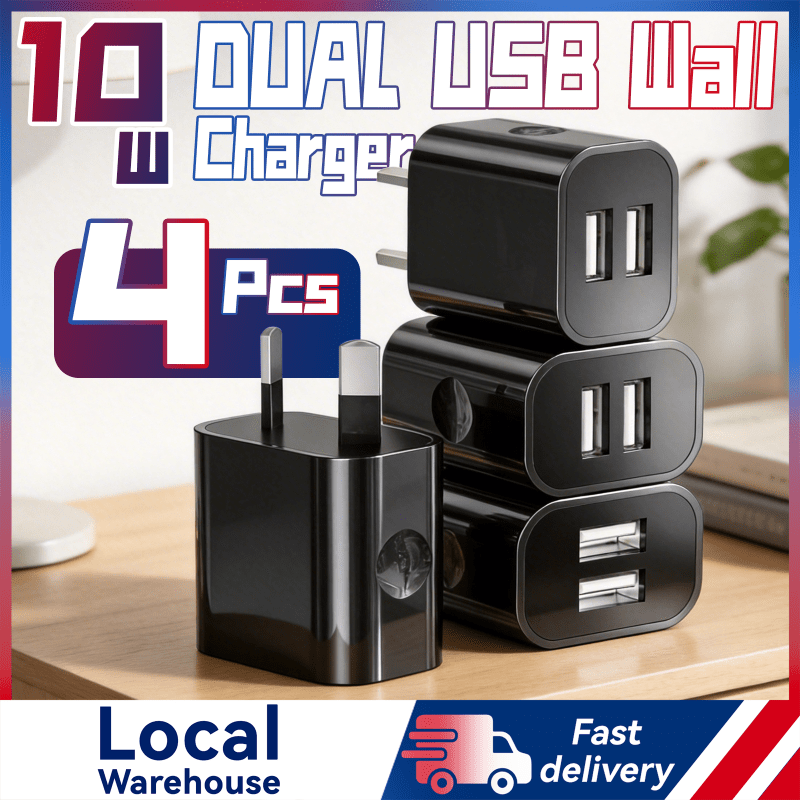 TEMU Dual Usb Wall Charger - 4/8pack Usb Power Adapter Plug, 2 Port Usb Power Adapter Au Plug 5v/2.1a, Saa Usb Wall Plug Charger For Iphone, Ipad,