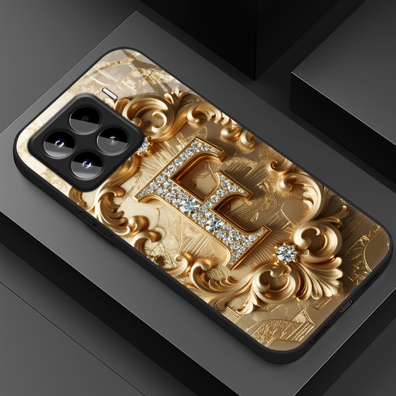 item picture phone case golden pattern diamond letter f design suitable for xiaomi mi 17 pro max 17 pro 17 15 15  15 pro 15 ultra 14 14 pro 14 ultra 13 13 pro   redmi note 14   redmi k80 pro civi 5   x7 pro exquisite design