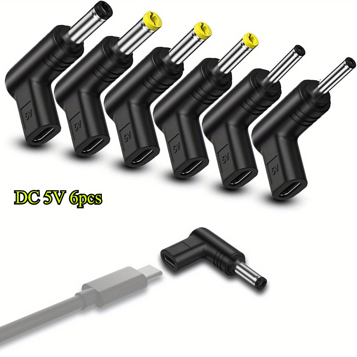 

6pcs Usb Type-c 90 Degree 5v Female Usb-c To Male Barrel Connector 3.0x1.1mm 3.5x1.35mm 4.0x1.7mm 4.8x1.7mm 5.5x2.1mm 5.5x2.5mm, Charging Plug For Router, Led Light And Speaker