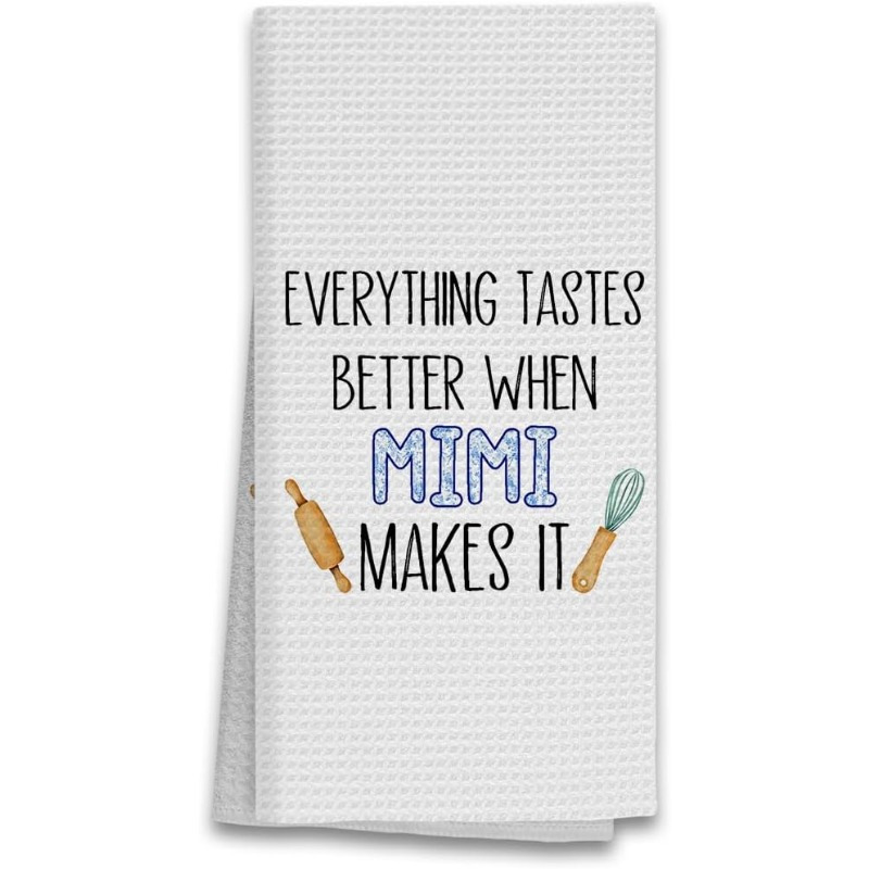 TEMU 1pc Modern Cartoon-themed Polyester Kitchen Towel, Super Soft Woven Dish Towel, Machine Washable, Square 18x26 Inch, "everything Better When Mimi It" Design