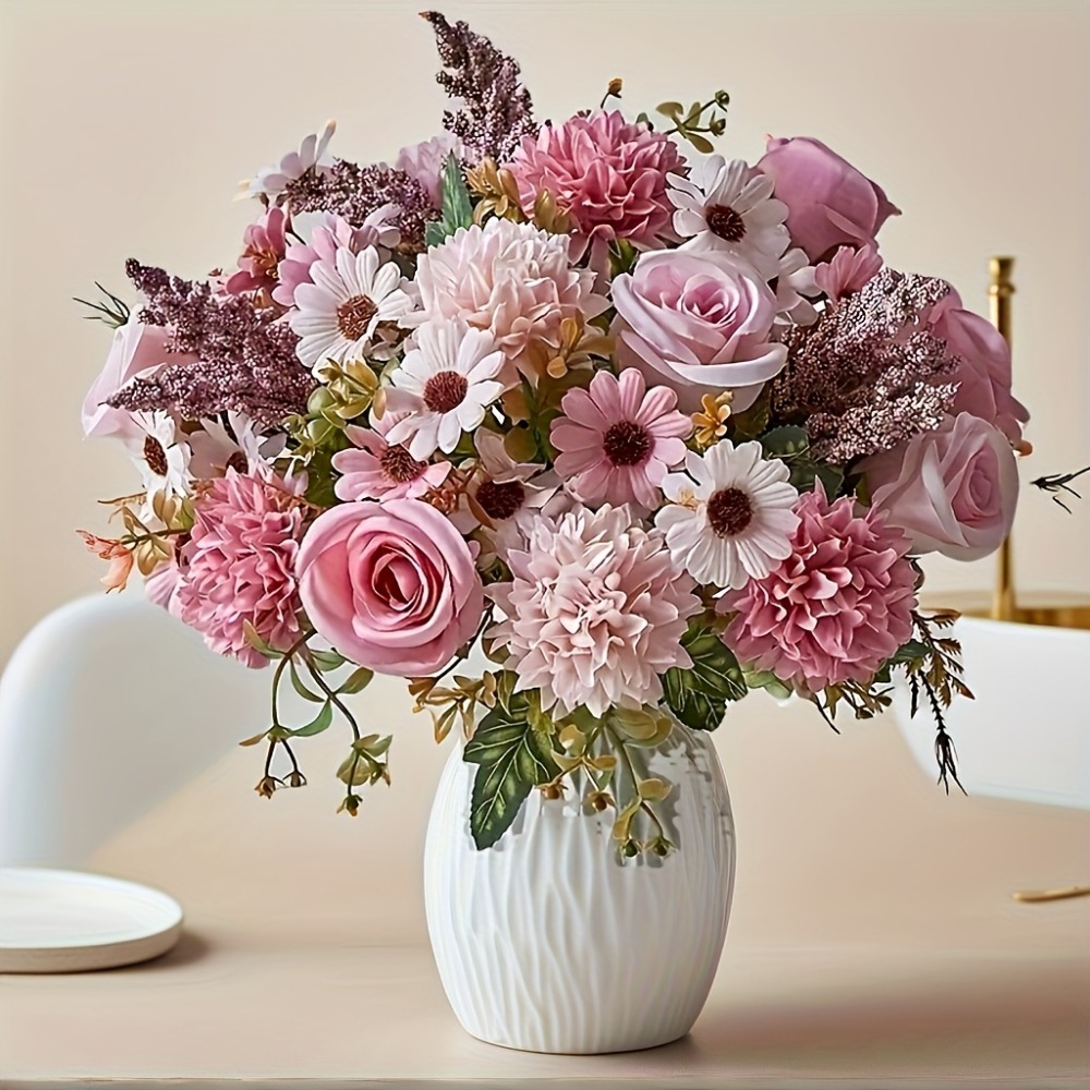 1pc Elegant Peony and Rose Simulation Flower Set, Embellished with Hydrangeas - Rich Light Pink Bouquet, No Vase Needed, Perfect for Home, Living Room, Holiday, Wedding and Engagement Decoration