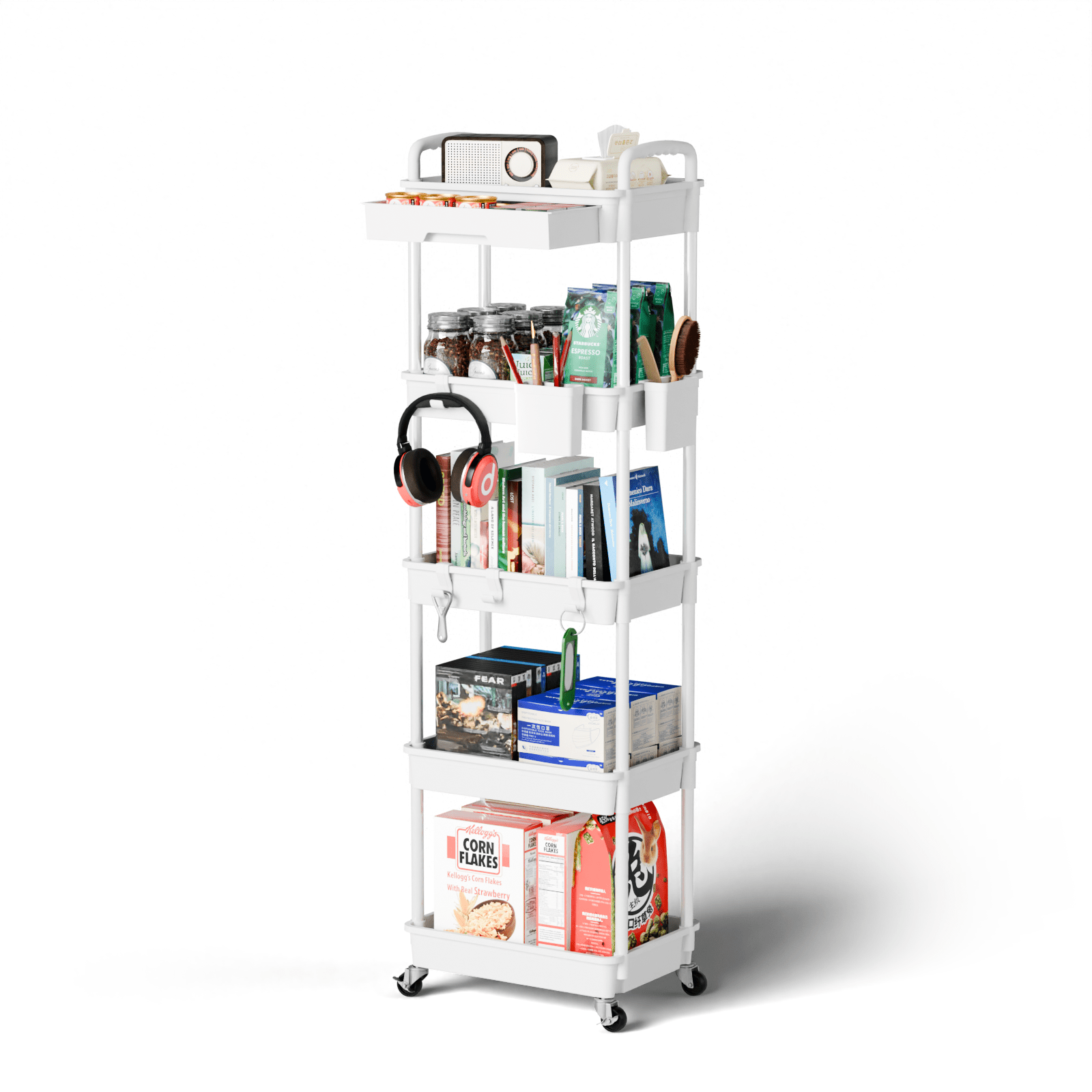 TEMU Chariot utilitaire mobile SPACEKEEPER à 3/4/5 niveaux avec tiroir, organisateur de rangement roulant robuste , , de bain, de bureau