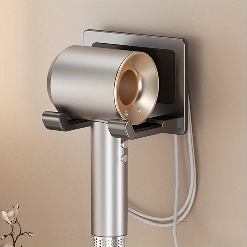 TEMU 1pc Anlin No Drill Hair Dryer Holder, Wall-mounted Space- Aluminum Bathroom Hair Dryer Rack With /suction Cup Installation (no Drill Required) -