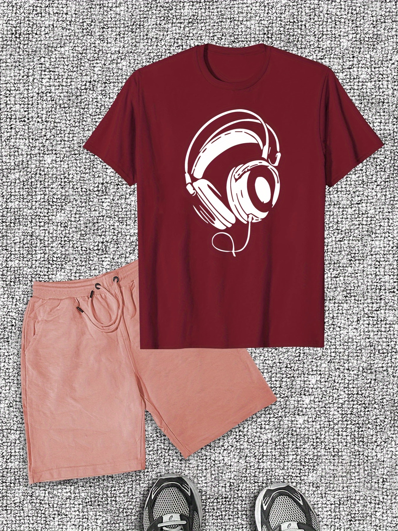 Men's Headphones Pattern Short Sleeve T-Shirt and Shorts Casual Set