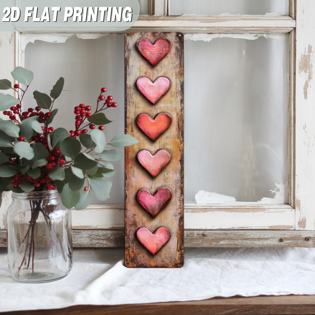 TEMU 2d Flat, 1pc, Decor Metal Sign, Heart Pattern Wall Art, Wall Hanging For Valentine's Day, Wedding, Anniversary, Home, Living Room Decorative