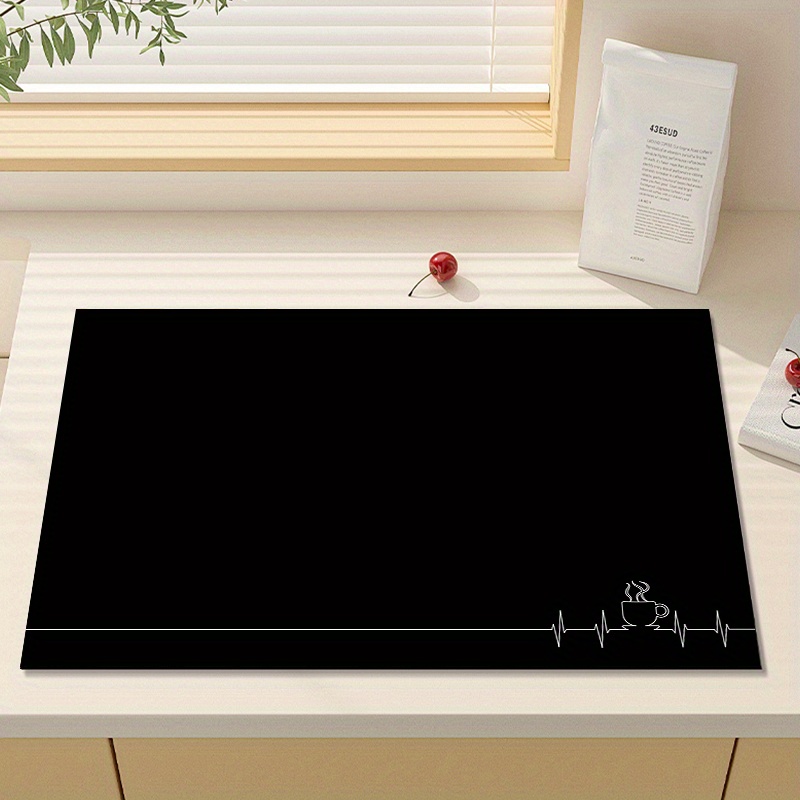 TEMU 1pc, Black Coffee-themed Absorbent Placemat, Dish Drying Mat With Non-slip Rubber Backing, Easy To Clean, Multiple Sizes Available, Drying Mat,