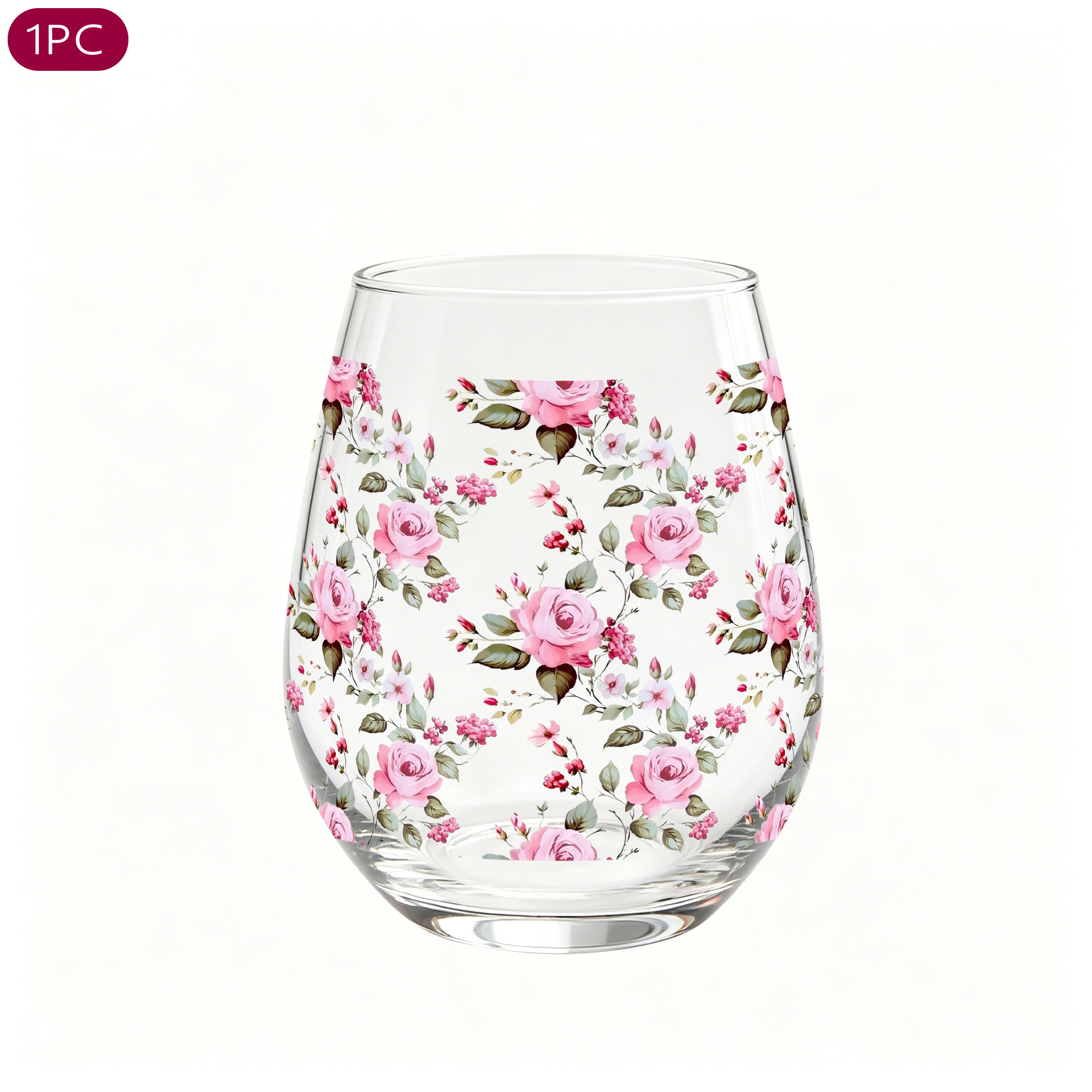 TEMU 1 pièce Verre à vin pied rose et blanc à motif de tige de rose - 350ml Coupe d'œuf pour champagne et whisky, Verre réutilisable aux rayures