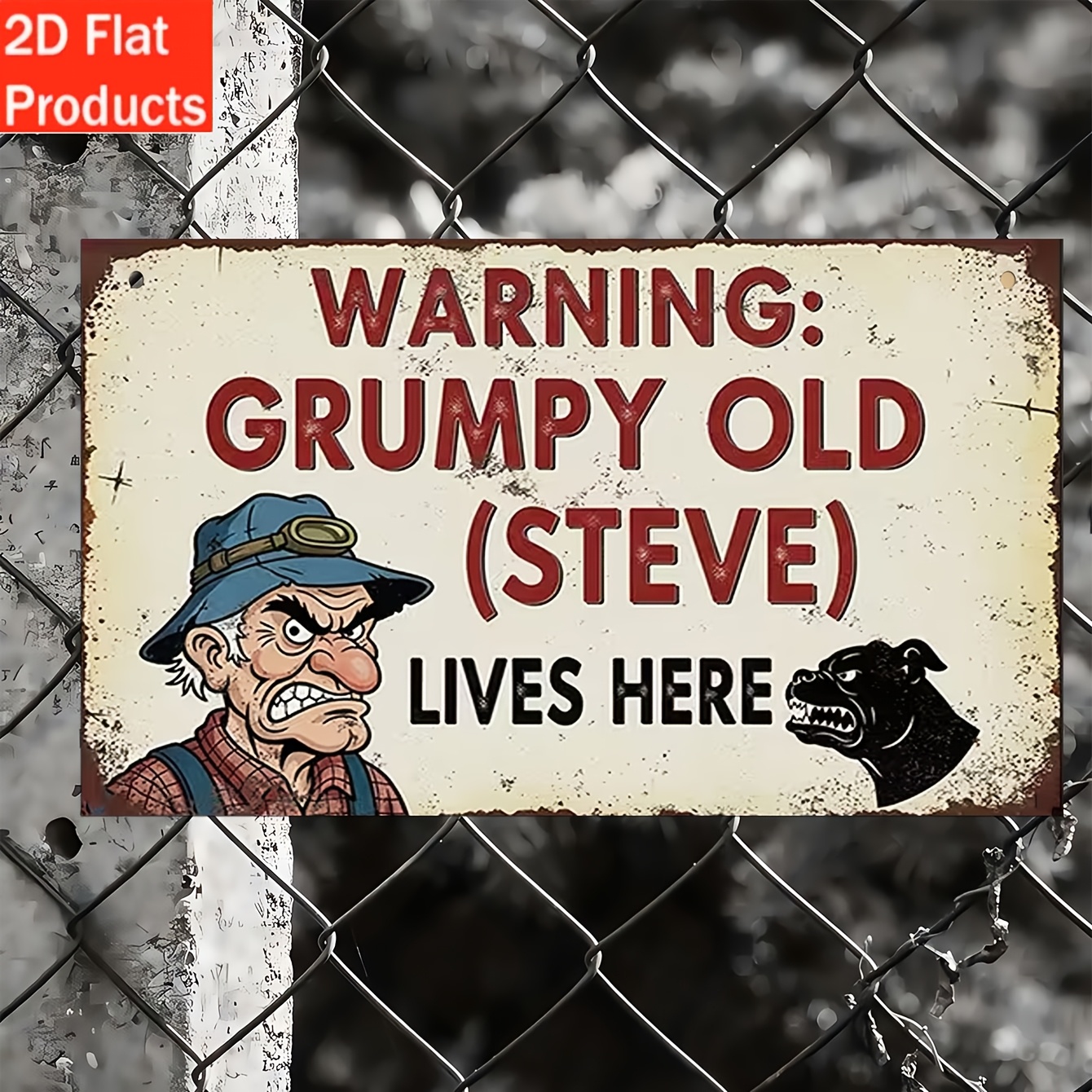 TEMU 2d Flat, 1pc Vintage Wooden Angry Old Warning Sign - Retro Suitable For Porch Or Garage Wall Decor, Artificial Wood Panel With Old , Unique Gift