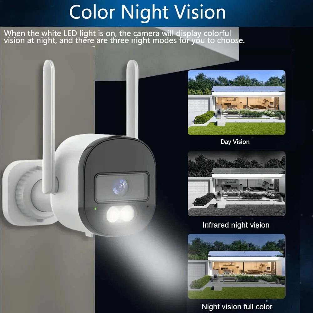 1 set of 1080 multifunctional security camera, wireless outdoor WiFi security monitoring, 1080P high-definition night vision, motion detection, two-way communication security camera, QKH details 2