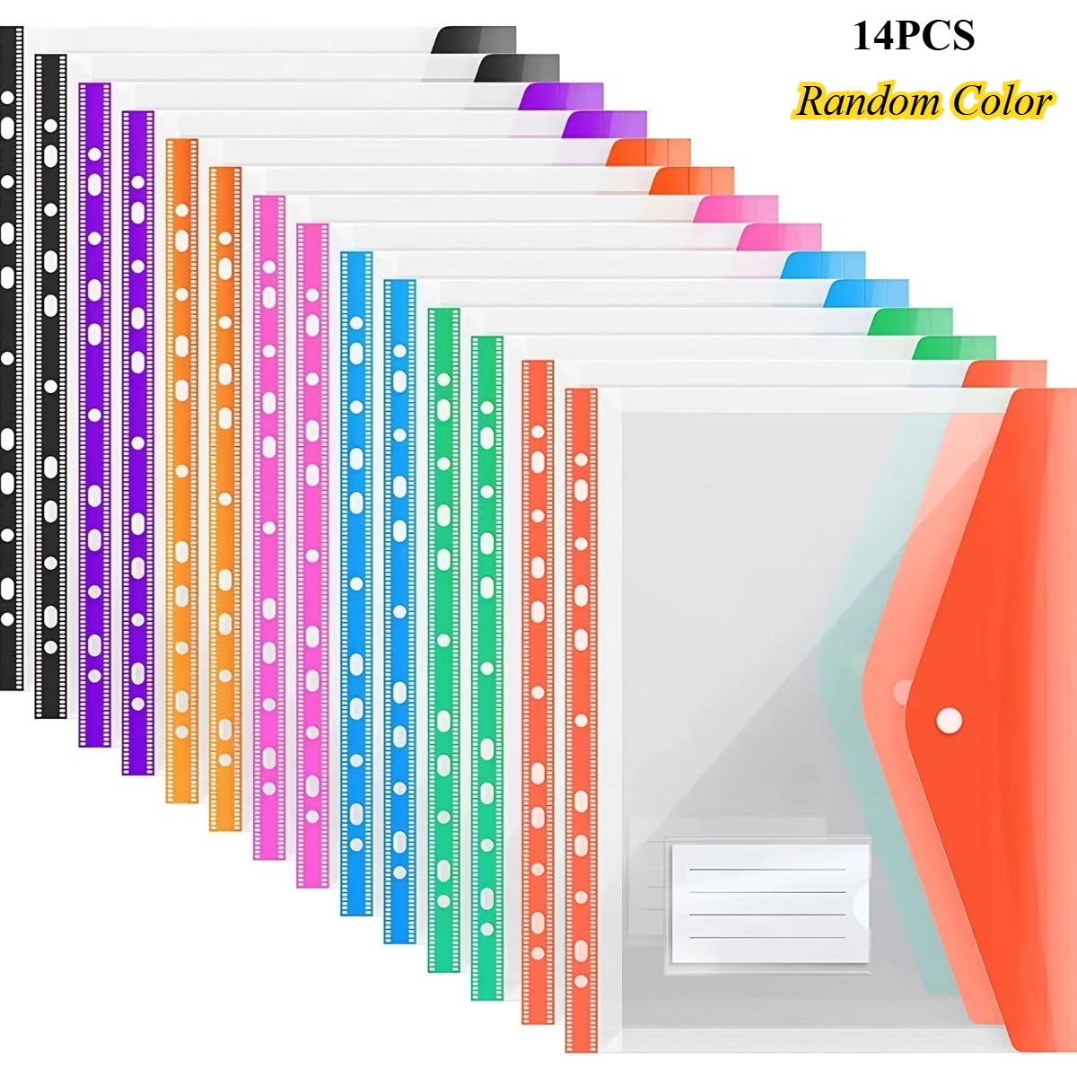 Image of 14pcs A4 File Folder Pouches For Binders - Expandable Snap Closure Pocket, Durable Plastic Organizer For School Home Office, Random Assorted Colors