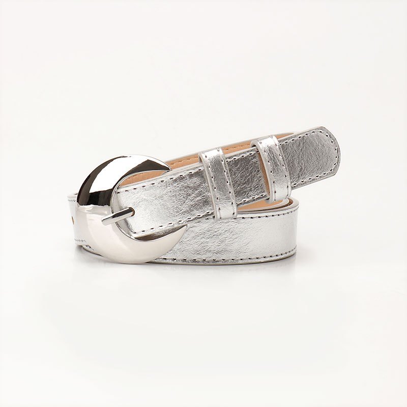 TEMU Cintura da donna in tessuto sintetico, moda, versatile, per jeans e pantaloni, stile , superficie argentata