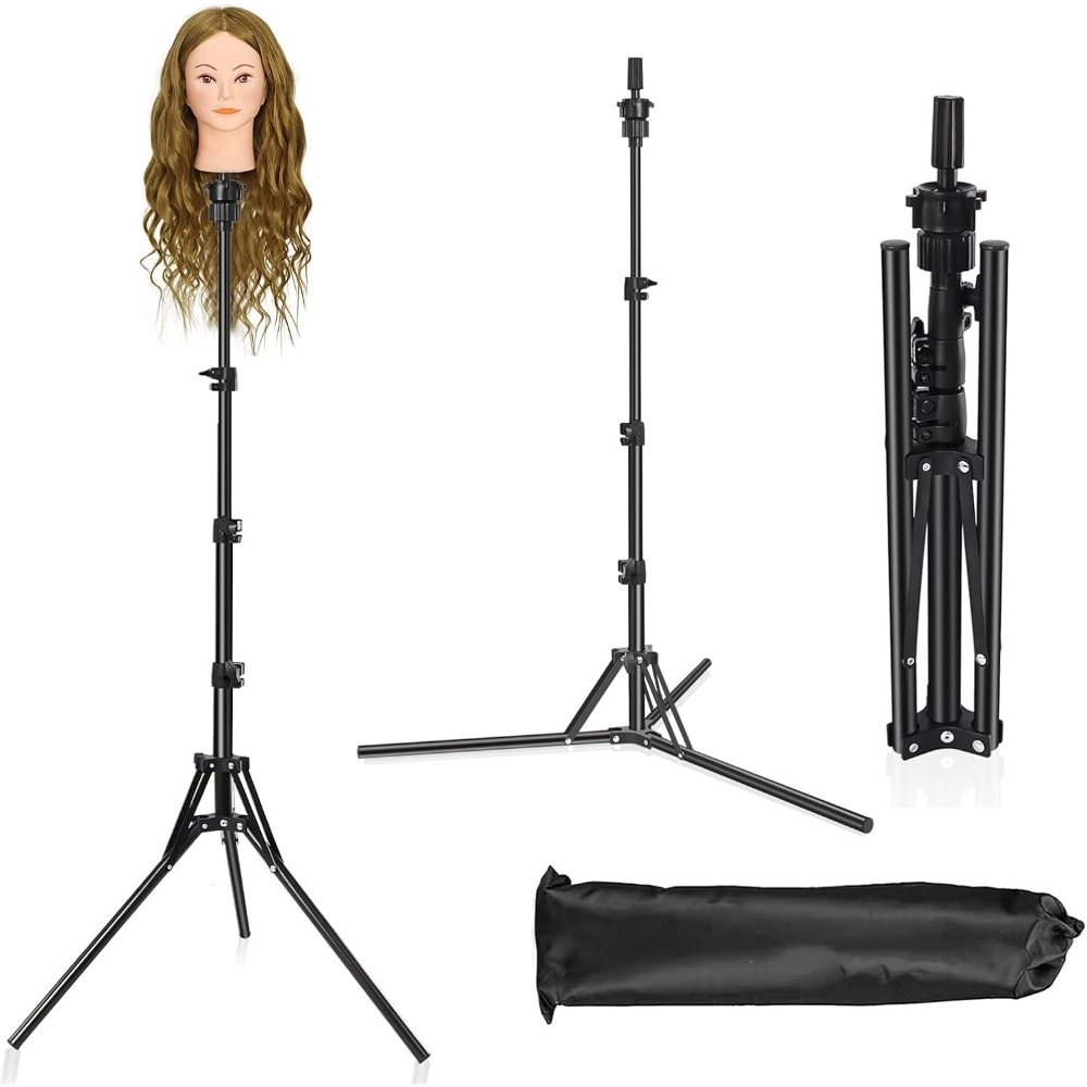 Salon Mannequin Head Stand Height Adjustable 50 160cm Folding Triangular Base Portable With Ball Head Fabric Bag For Hair Training 1.6m