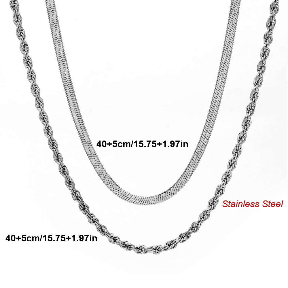 Image of European And American Stainless Steel Fashion Blade Chain Twist Chain Double Layer Chain Necklace, Trend Two-piece Jewelry Additions