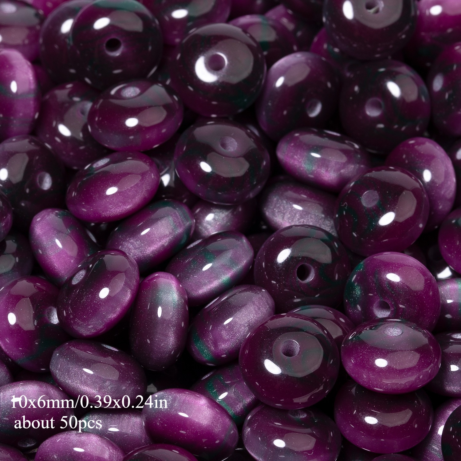 TEMU 2d Flat - Pack Of 50 Multicolored Rondelle Resin Beads, Each Measuring 10x6mm, Designed To Mimic The Appearance Of Tiger Eye With A Texture,