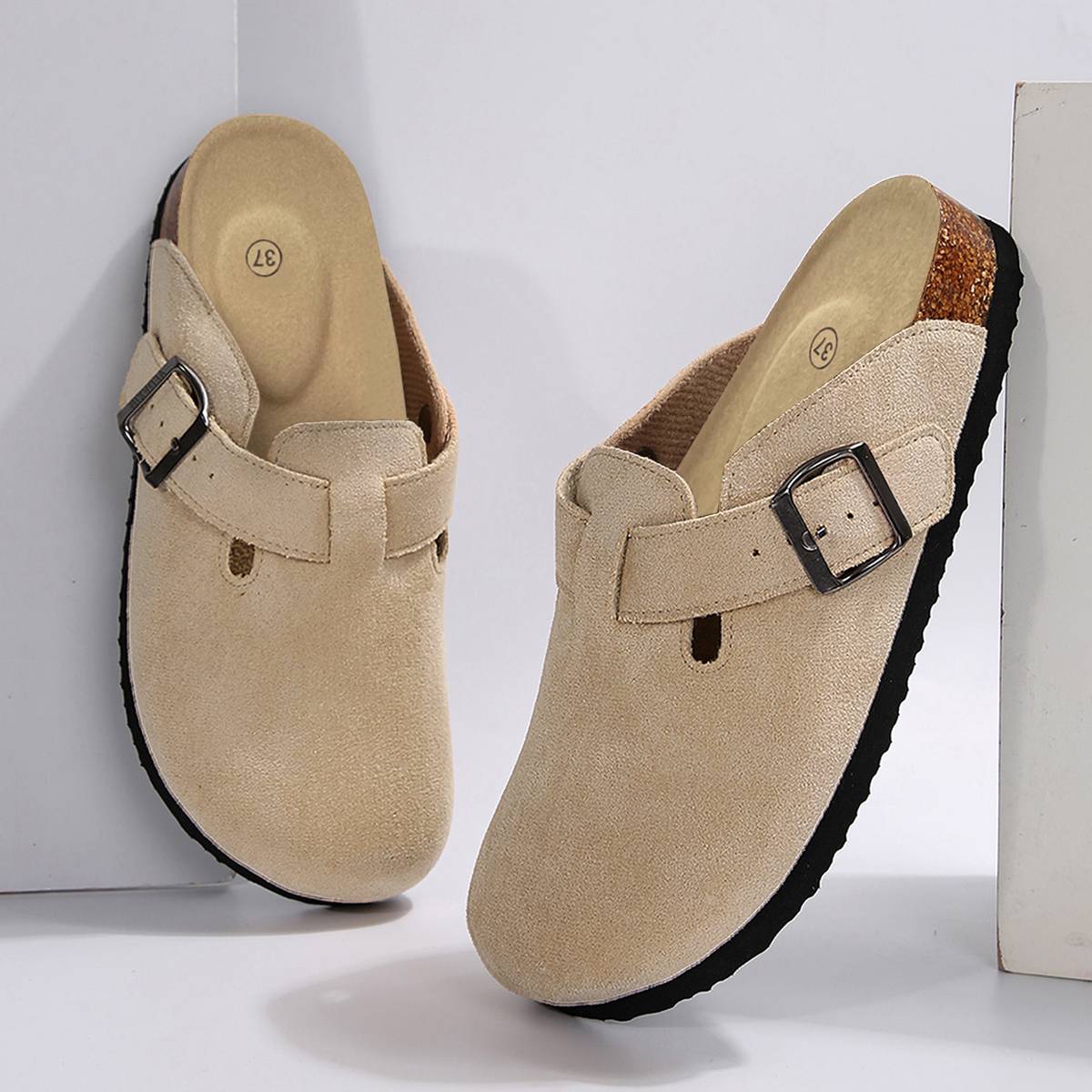 TEMU Women's Slip-on Clogs With Cork & Arch Support - Adjustable Strap, Retro Flat Sole Slippers Suitable For Indoor/outdoor, Cushioning, - For Home,