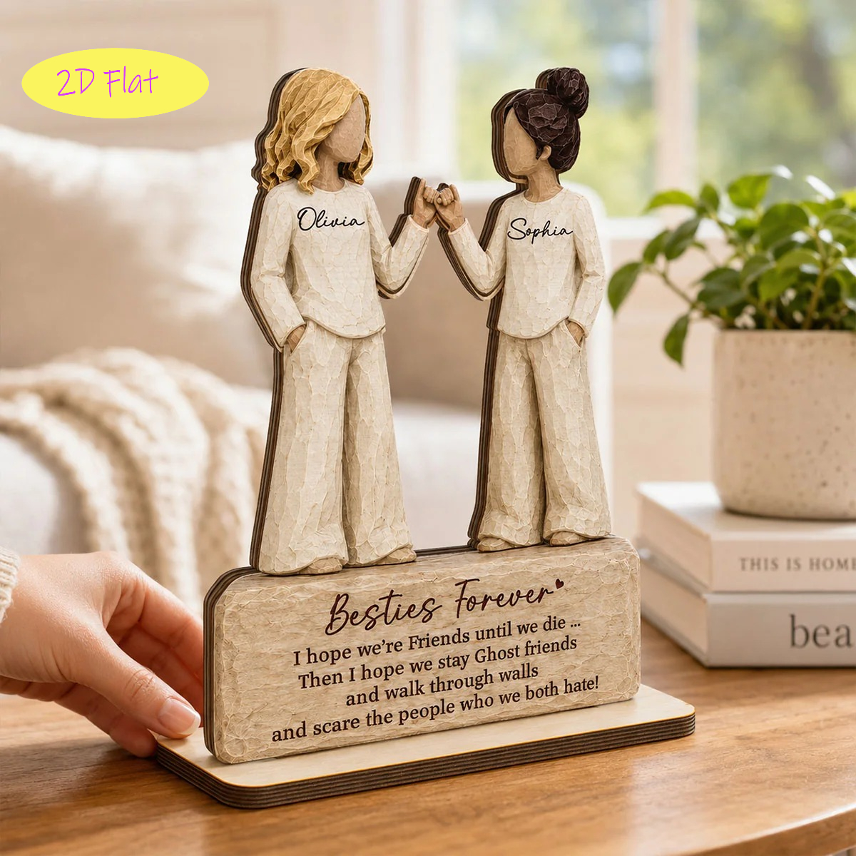 TEMU Rose pour les Meilleures Amies - Plaque en Bois Personnalisée 2D - Souvenir d'