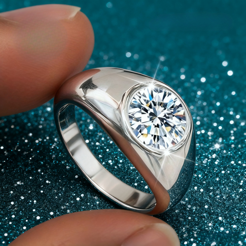 item picture 925 silvery 1ct 2ct 3ct round moissanite platinum plated classic trendy elegant round bezel mens and womens high quality jewelry ring suitable for   balls banquets weddings engagements proposals and casual attire ideal gift