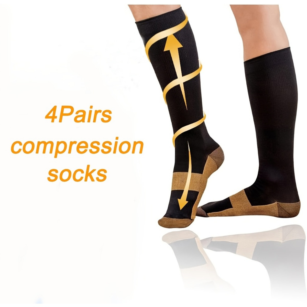 4 Pairs Compression Socks for Women & Men, Circulation 20-30mmhg Support Copper Compression Socks, Suitable for Nurses, Running, Cycling - Image 3
