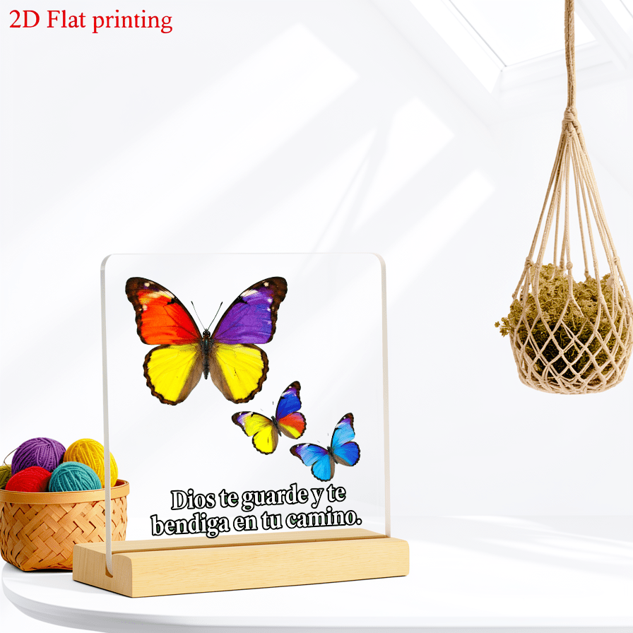 poza articolului ornament acrilic 2d plat, cu   fluturi colorați aranjați în diagonală, imprimat uv | decorațiune cu tematica zborului fluturelui, credință și vindecare