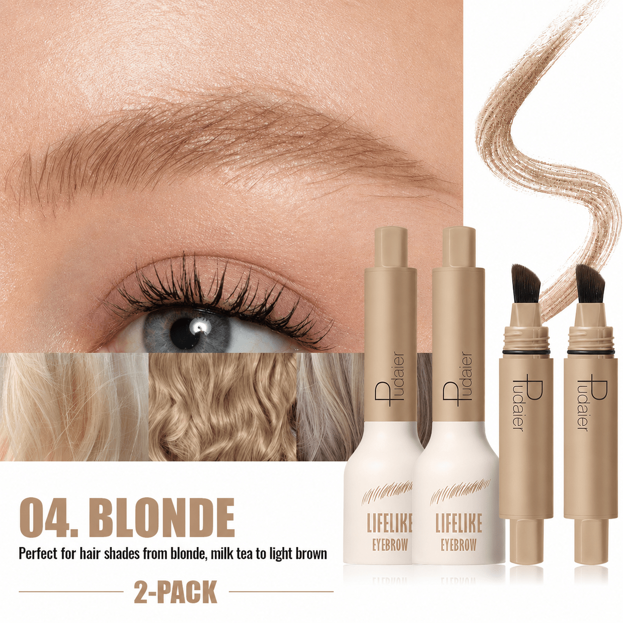 Pudaier 2pcs Eyebrow Set 2-in-1 Brow Tint Waterproof Smudge Proof Long Lasting Natural Hair Like Brows Eyebrow Makeup Tool