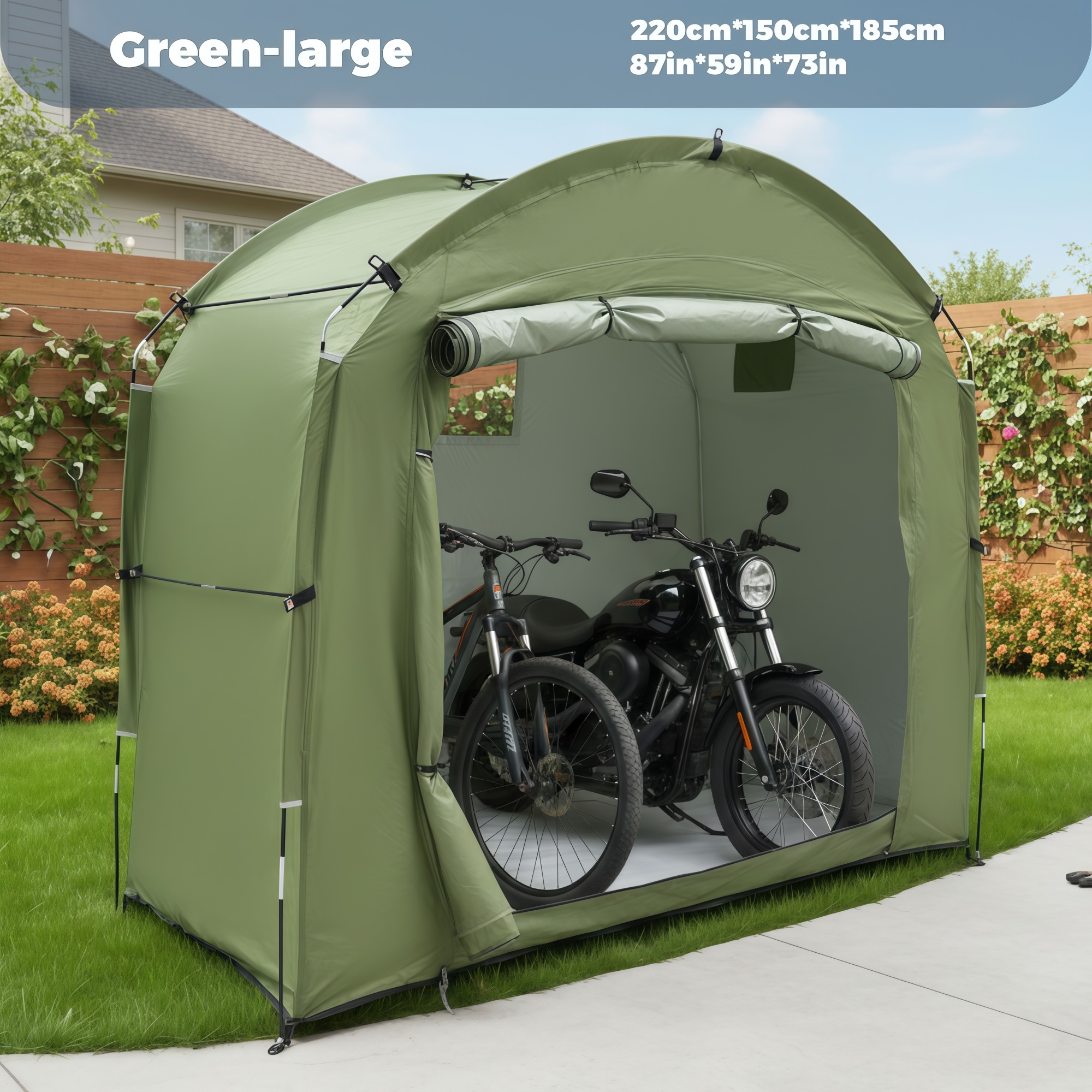 TEMU Bicycle And Motorcycle Sheds, Garages, Courtyard Tool Storage Sheds, Weather-resistant Storage Shade Canopies, In Beige, Green, , Accommodating