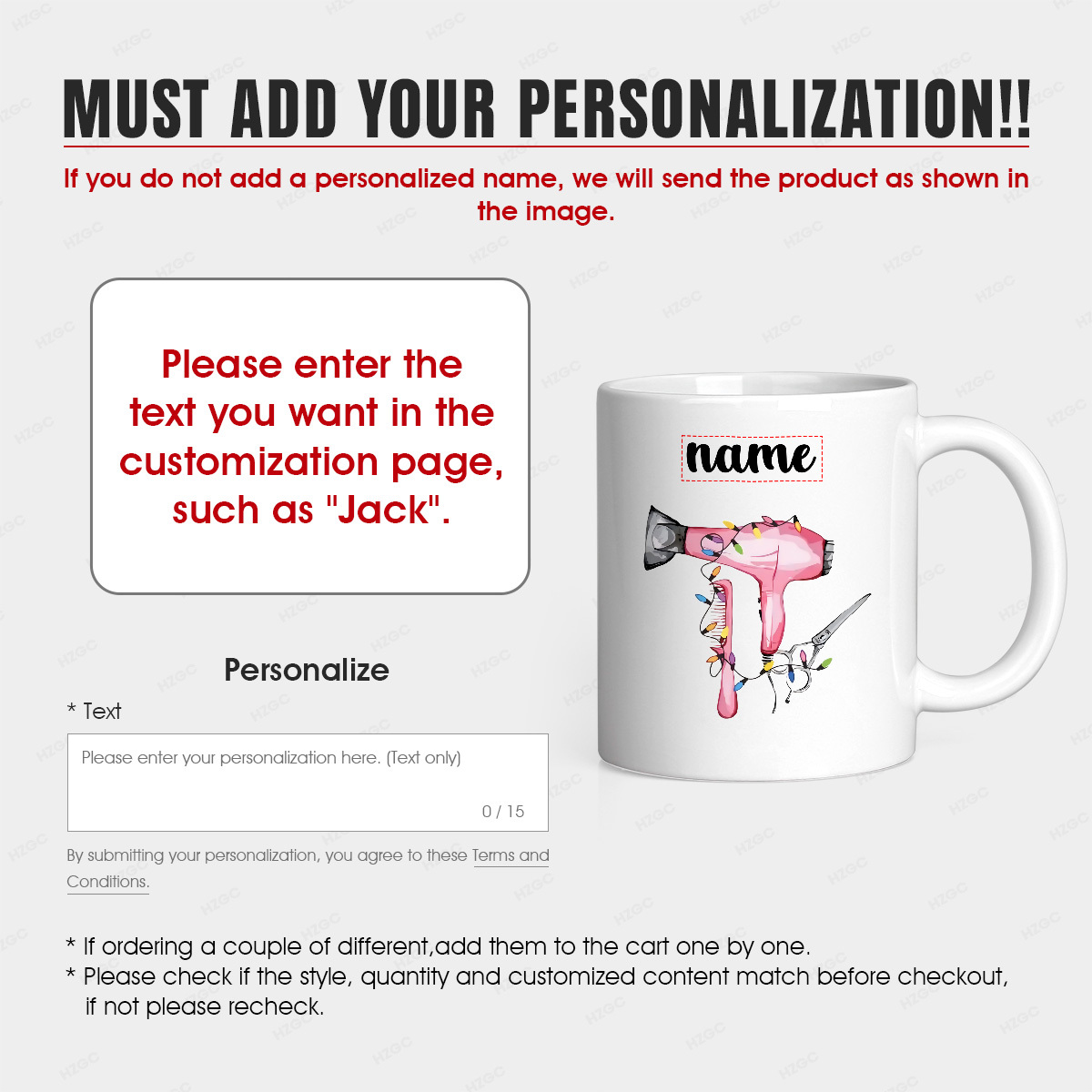 1pc 11oz custom name ceramic hairdressing tool string lights coffee mug personalized gift for hair stylists adults   cup with hair dryer comb scissors print dishwasher safe ideal 3