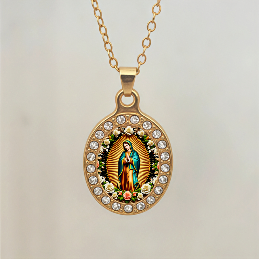 TEMU 1pc Necklace Oval Necklace Religious Necklace Necklace Oval Necklace Floral Necklace Unisex Necklace Jewelry Additions Unique Jewelry Christmas