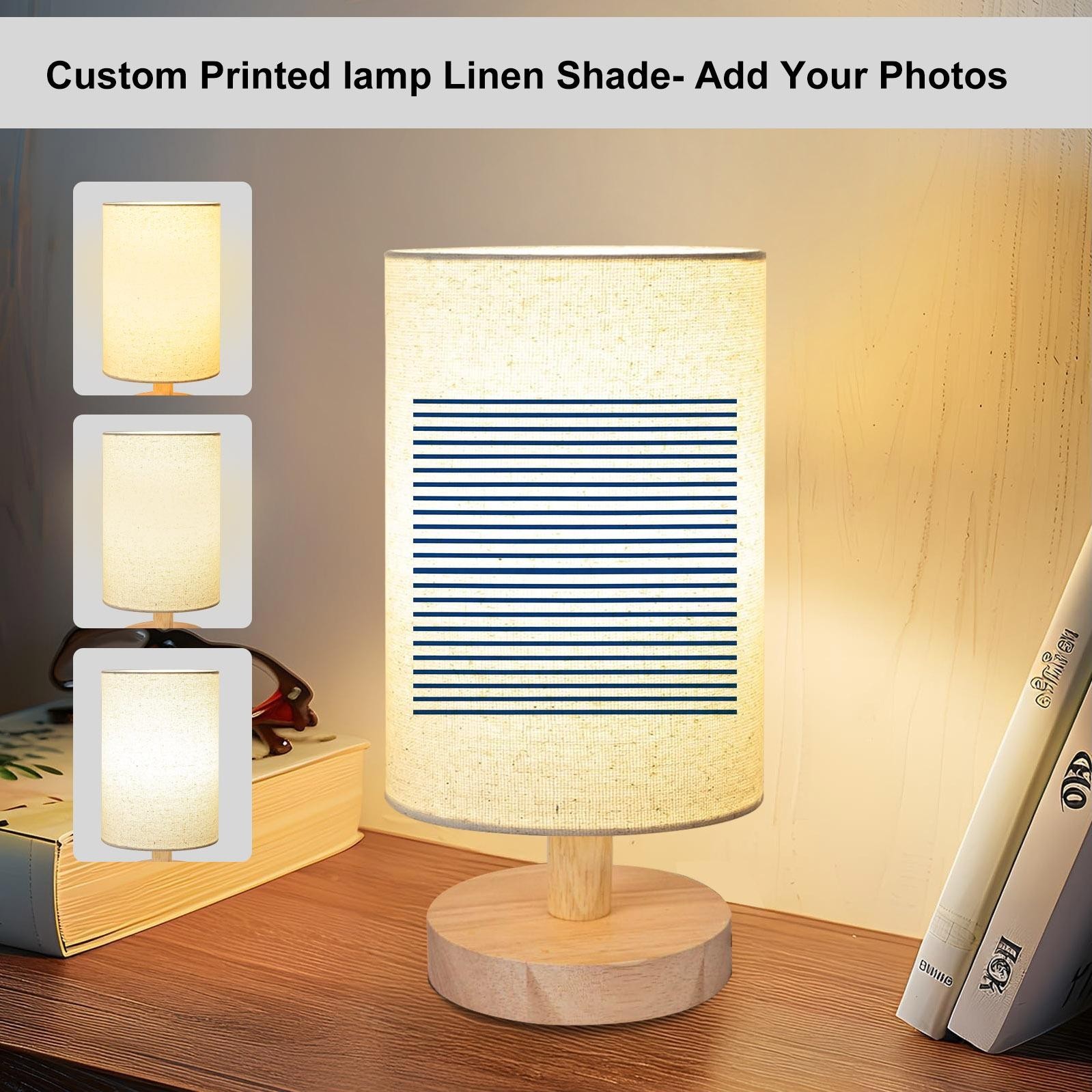 Blue Striped Print Wooden Desk Lamp, 24x10cm