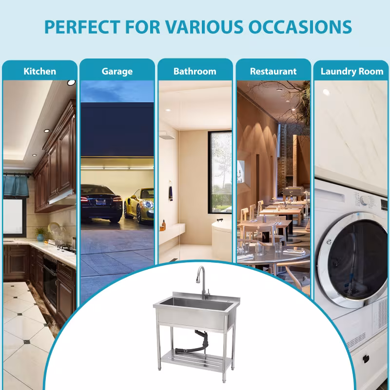 21 d x 36 w x 35.5 h stainl steel large utility sink single bowl freestanding commercial restaurant sink with pull-out faucet utility sink for laundry room Product details 4