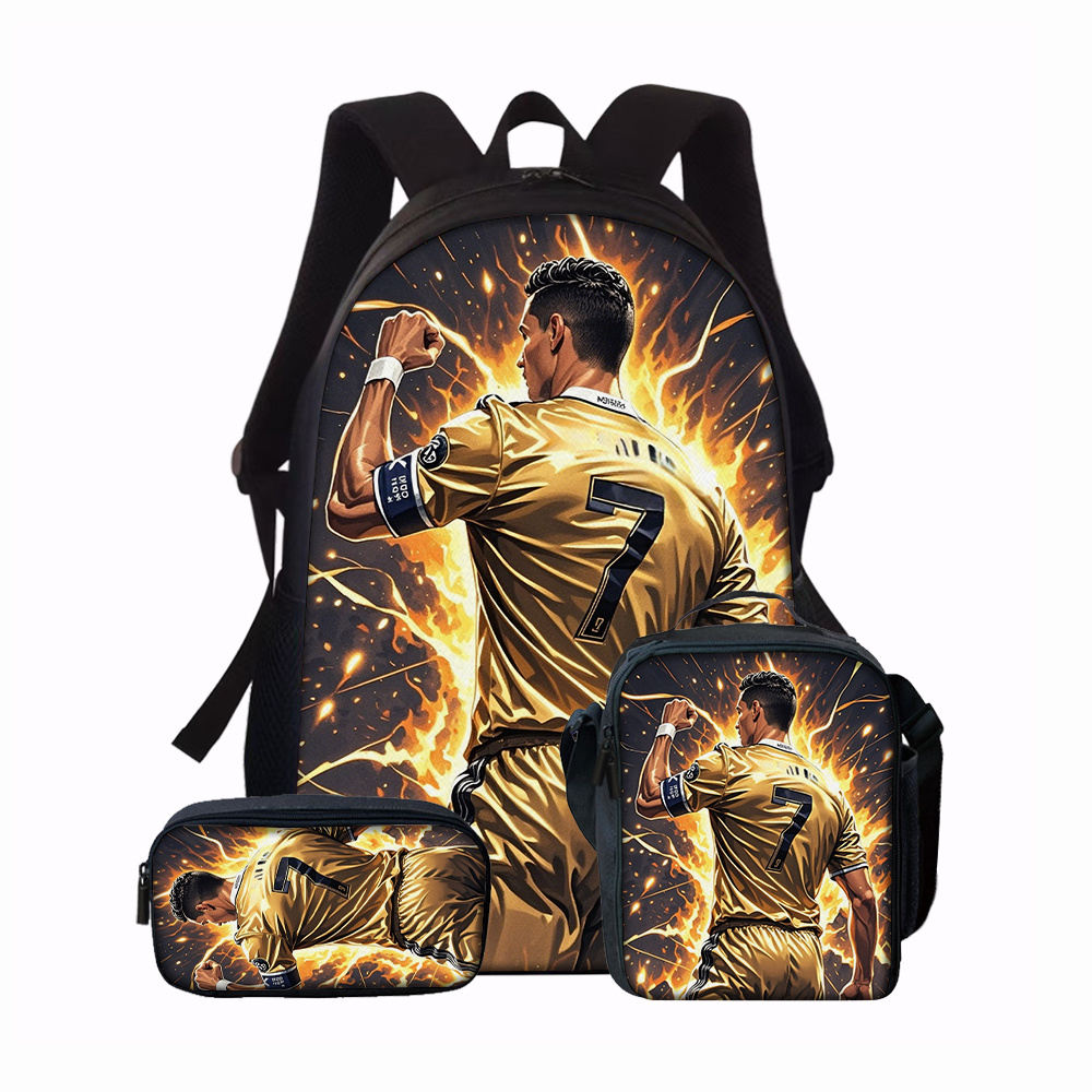 TEMU 3pcs Backpack Set For Men And Women, Including Bag, Pencil Case, And Lunch Box. Features A Jersey For , Suitable For Boys And Girls. Cr7 Laptop Backpack With Large Capacity, Daily Commuting.