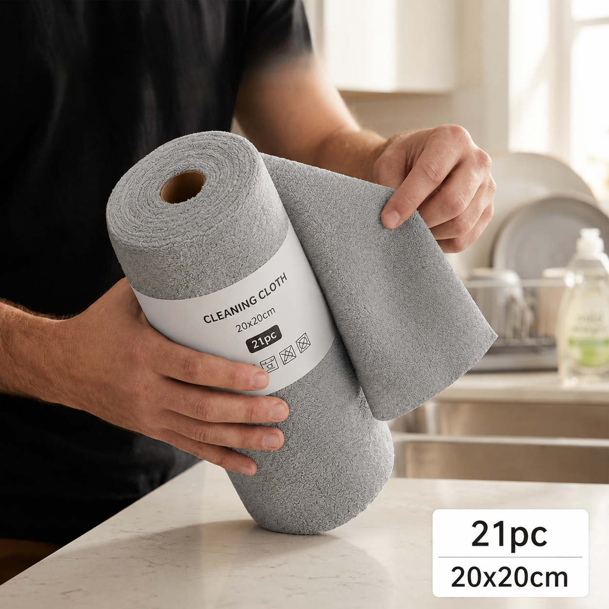 TEMU 1 Rolle mit 21 grauen, wiederverwendbaren, tragbaren Reinigungstüchern, ein Must-Have für die wöchentliche Reinigung. Abreißbare, trockene und