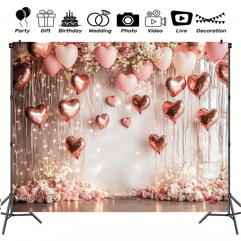 

Valentine's Day Polyester Backdrop, , 100% Polyester, With & Rose Petals Design, For Photography, , Cake Table, Studio Props, Family Celebrations, Holiday Photography