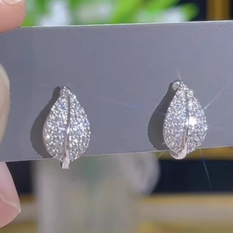 E-shop Exquisite Süße Blattförmige Inlay-Synthetische Zirkonia Creolen für Frauen – Täglicher Casual Schmuck & Accessoires