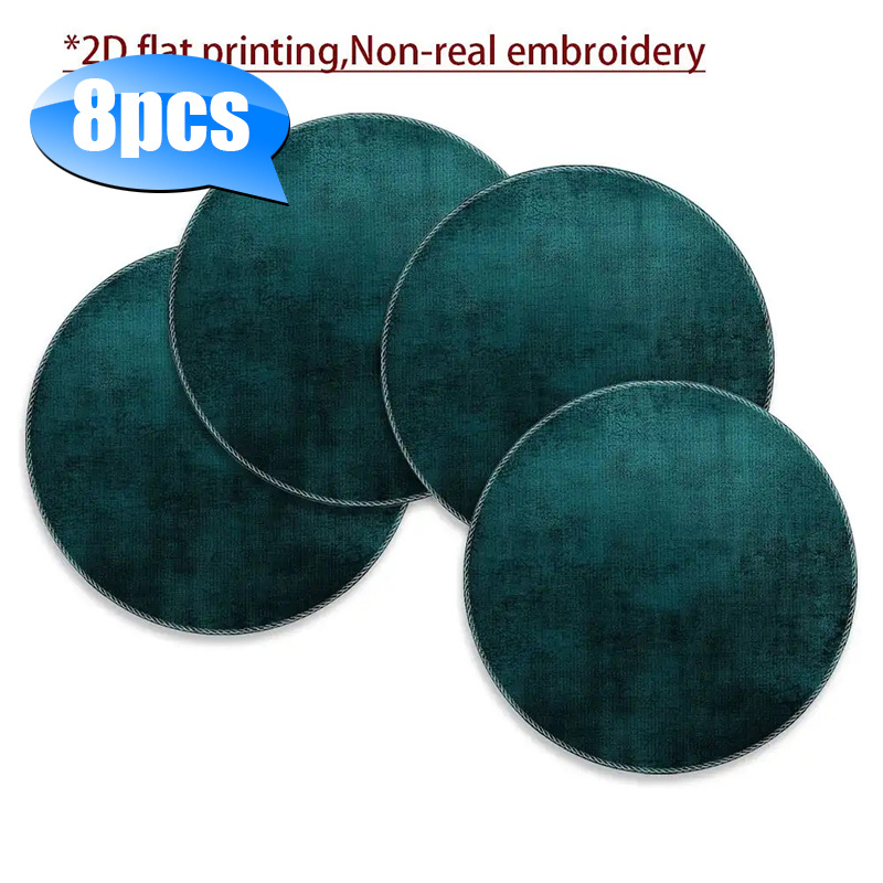 TEMU Set da 4, 6, 8, 10 pezzi, Tovagliette in velluto verde acqua scuro con design stampato 2D - pezzo misura 15 x 15 pollici - Ideali per sala da ,