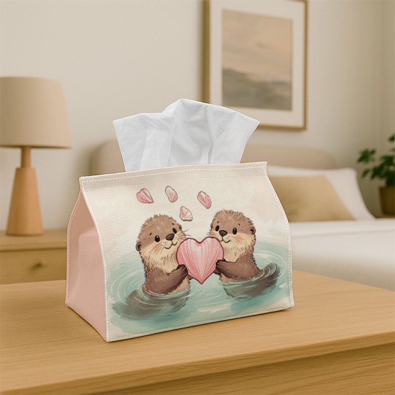 TEMU 1pc 1pcs Adorable Otter-themed Napkin Holder With Heart Cutouts - Soft Fabric Napkin Dispenser Suitable For Home, Party, Car, Kitchen, Decor -