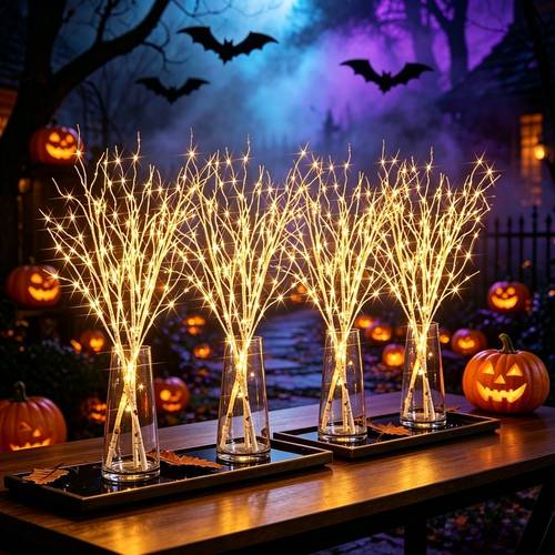 item picture 4pcs artificial birch branch set suitable for christmas halloween easter thanksgiving valentines day multi functional plastic branches for room decoration festive and reunion celebrations aa battery powered battery not included