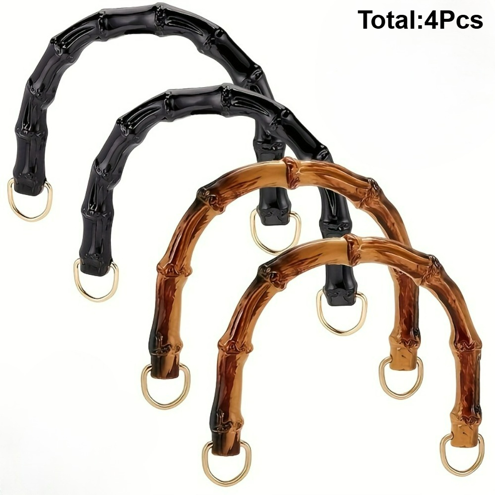 E-shop 4 Stücke Elegante Bambusmuster-Griffe mit Metall-D-Ring, geeignet für DIY Geldbörsen, Häkeltaschen, Handtaschen-Zubehör, schwarze braune Griffe,