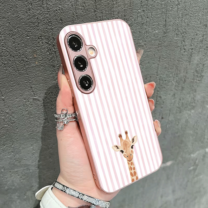 TEMU Phone Case: Cute Giraffe Pattern On Pink And White Vertical Stripes Phone Case For Galaxy S23/s22/s24/a54/a55/a16/a14/a15/a31/a34/a35/s23