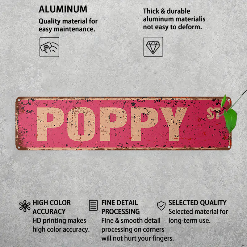 

'poppy' Aluminum (16x4 ) - Uv-printed, Metal For , Bar, & Decor