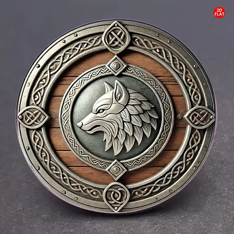 E-shop 2D Flach, 1 Stück 2D Flach Wikinger Krieger Wolf Brosche – Nordisches Keltisches Knoten Wolfskopf Design, für Rucksäcke, Kleidung, Hüte –