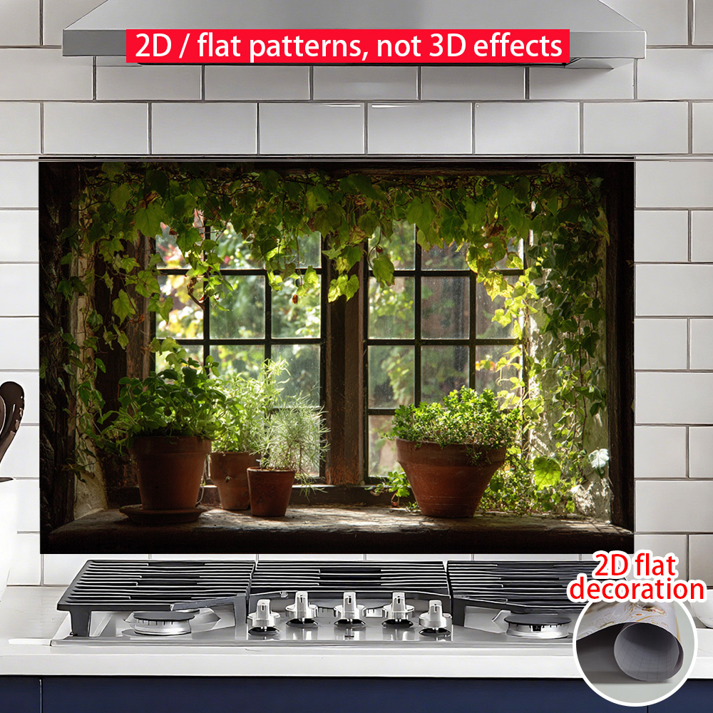 TEMU 1pc Large Self-adhesive Pvc Vinyl Wall Panel - Realistic Windowsill With Potted Plant, Removable Wallpaper Suitable For Decor, , No Residue,