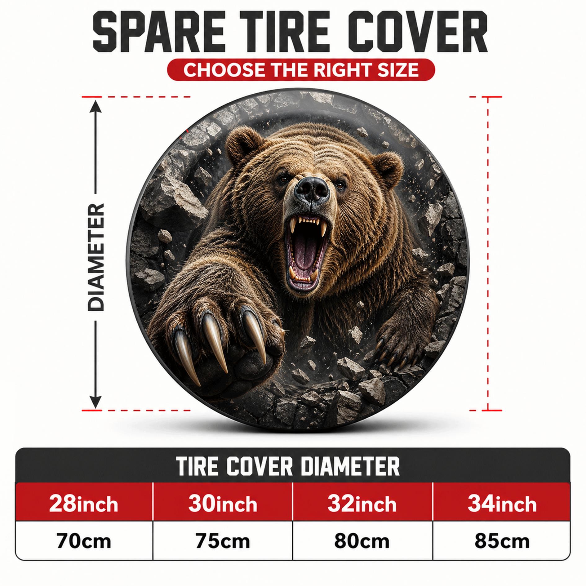 TEMU 1pc, Brown Bear Wall Style Printed Pattern Car Tire Cover, Stylish Universal Wheel Protector, Provides Spare Tire Protection, And , Suitable For